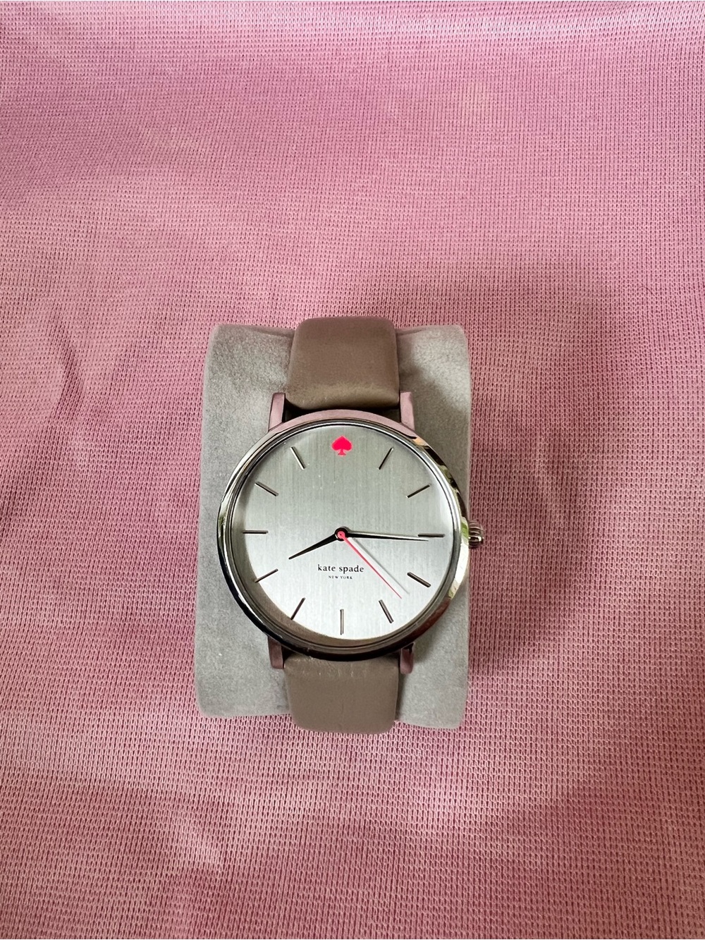 kate spade Taupe Leather Strap Watch with Pink Accents